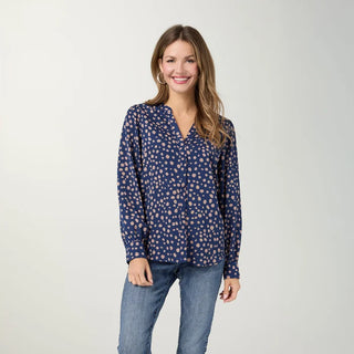 Suki V-Neck Printed Blouse - Stellar Blue/Taupe