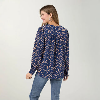 Suki V-Neck Printed Blouse - Stellar Blue/Taupe