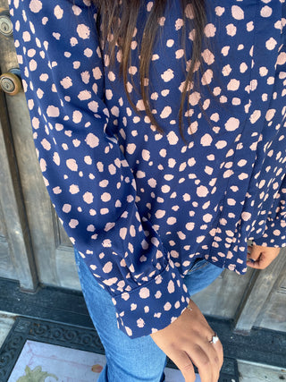Suki V-Neck Printed Blouse - Stellar Blue/Taupe