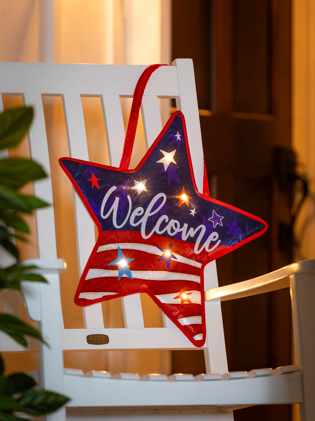 Americana Lighted Star Shaped  Moire Door Décor