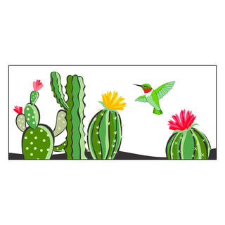 Welcome mat with cactus and hummingbird