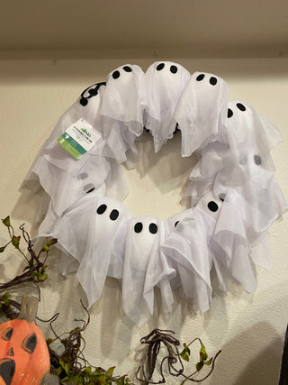 Hanging LED Ghost & Ghoul Wreath, 17D