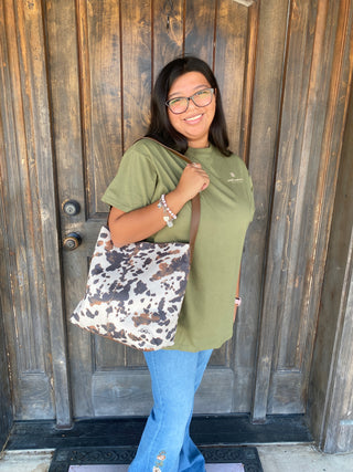 Natalie Cow Print Suede Bag