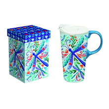 Load image into Gallery viewer, Travel Mug Floral Dragonfly