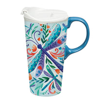 Load image into Gallery viewer, Travel Mug Floral Dragonfly