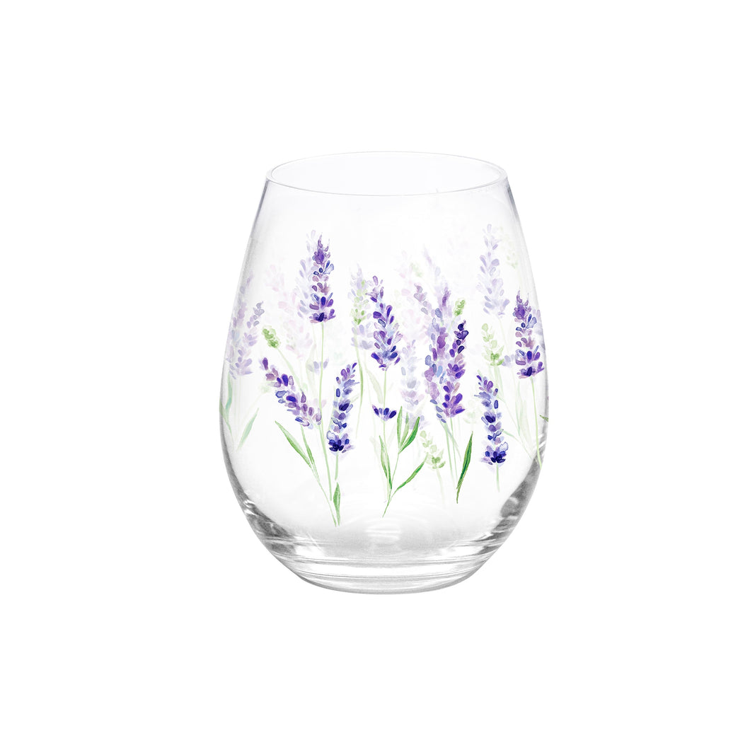 Stemless Glass w/ Box, 17oz, Lavender Fields