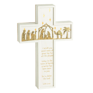 Decorative cross with Nativity scene and Bible verse