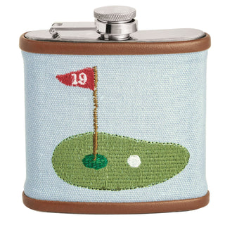 Flask with golf course design on a white background