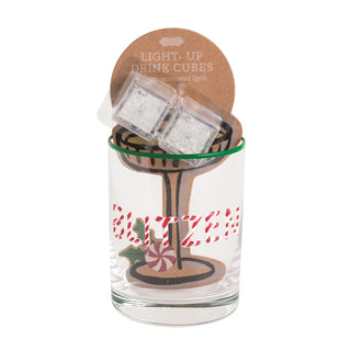 Drink glass with light-up drink cubes and candy cane design 