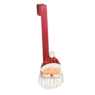 Decorative wreath/stocking hanger with a Santa face and 'Merry' text
