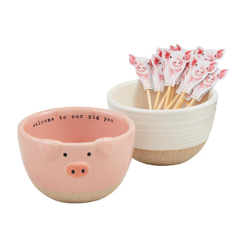 Pig Tidbit Bowl & Toothpick Sets