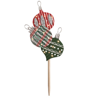 Decorative Christmas yard stake with a trio of ornaments