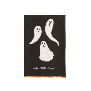 Black towel with white ghost designs and 'fab-BOO-lous' text 