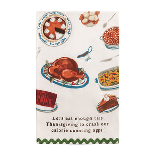 Novelty napkin with Thanksgiving-themed illustrations and humorous text.