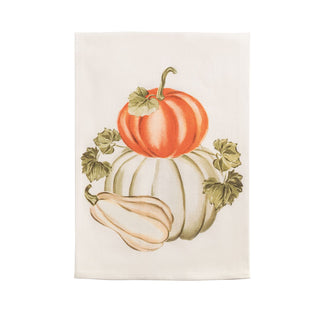 Decorative white kitchen towel with pumpkins and gourds