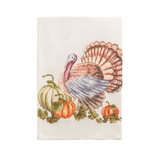 Decorative kitchen towel with a turkey and pumpkins 