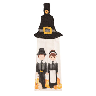 Wine bottle cover with pilgrim design 