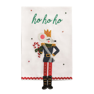 Embroidered design of a mouse in a Nutcracker costume with 'ho ho ho' text 