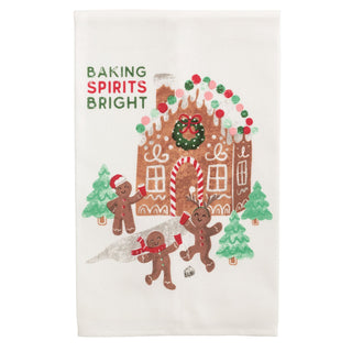 Decorative towel with gingerbread design and 'Baking Spirits Bright'