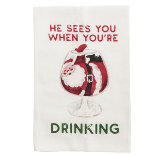 Towel with Santa Claus design and text 'He sees you when you're drinking'