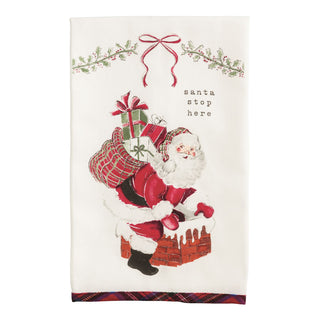 Decorative towel with Santa Claus design and text 'Santa stop here' 