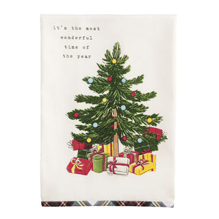 Christmas-themed towel with a tree and presents design 