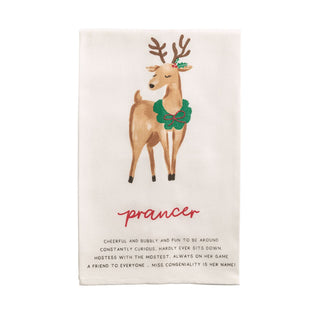 Tea towel with a reindeer design and text on a white background
