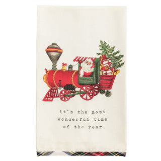 train-christmas-tartan-hem-towel