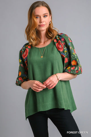 Forest Green Linen Blend Top
