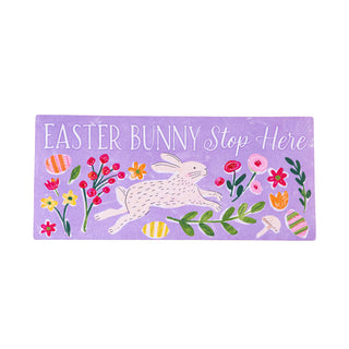 Decorative mat with Easter bunny and flowers on a purple background