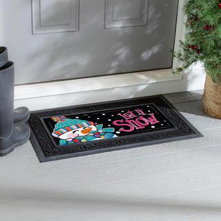 Decorative doormat with a snowman and 'Let it Snow' text