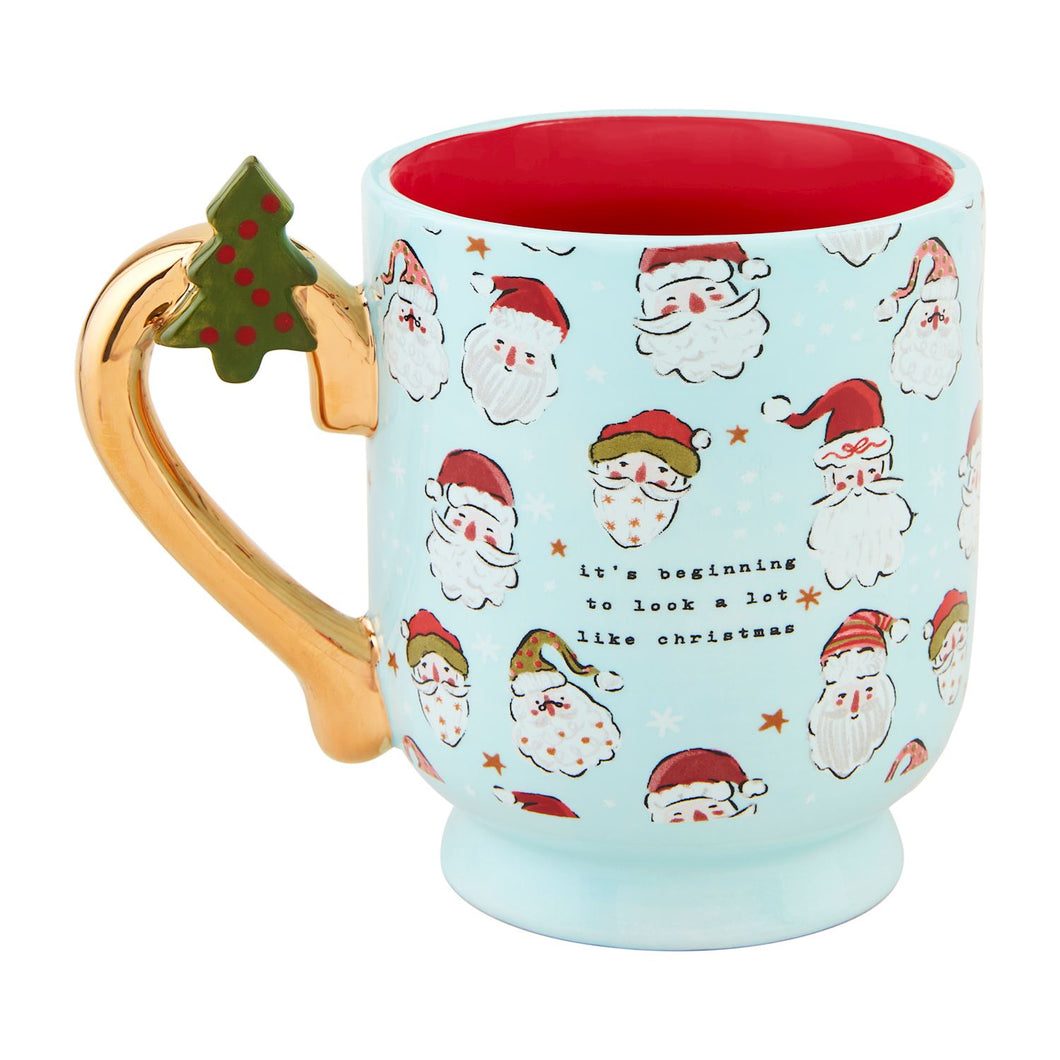 BLUE SANTA XMAS PEDESTAL MUG