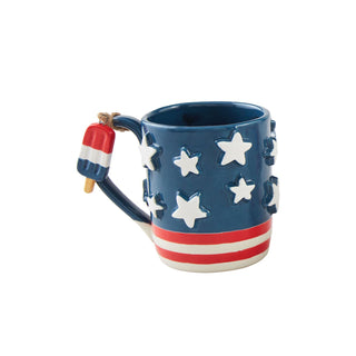 Stars Charm Mug	Stars charm mug – patriotic ceramic mug with star print and red handle charm detail								