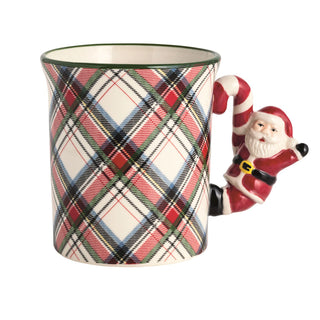 Plaid mug with Santa handle on a white background
