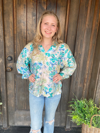 Green Watercolor Blouse