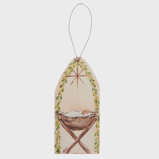 Decorative hanging tag with a bird's nest design on a white background