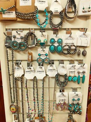 Rhinestone & Burnished Bead Bracelet - Turquoise