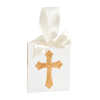 Decorative cross with a white ribbon 
