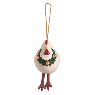 Decorative chicken ornament with a wreath 