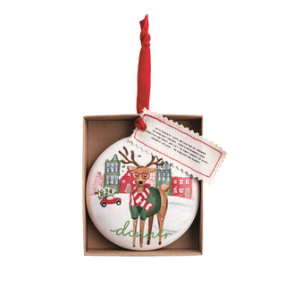 Decorative Christmas ornament with a reindeer design 