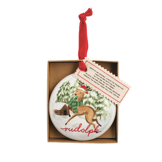 Christmas ornament with Rudolph design in a box