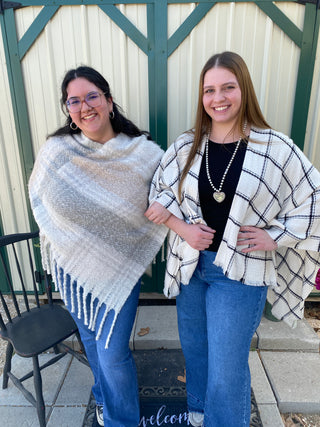 Poncho Thick Plaid Steel