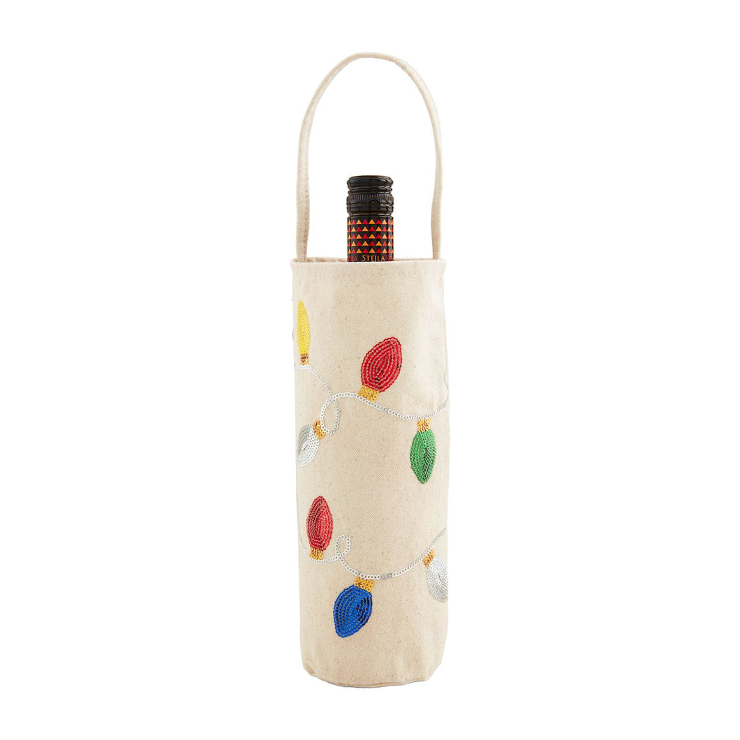 WHITE SEQUIN WINE BAG