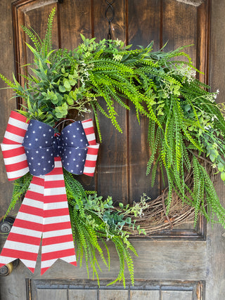 Wreath Grapevine Patriotic Lighted Bow