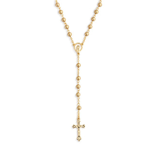 Gold rosary necklace with a cross pendant 