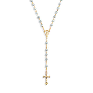 Rosary pearls with a gold cross pendant 