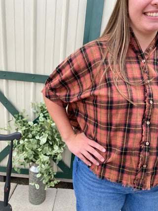Plaid Button Down Top Plus