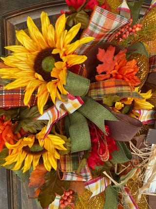 Wreath Mesh Fall Give Thanks Sunflower
