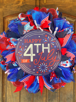 Wreath Mesh Patriotic 4th of July Blue