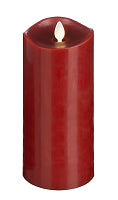 Red candle with a flame on a white background